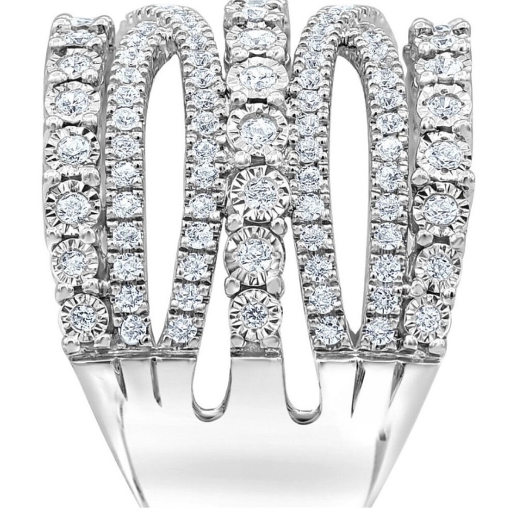 Gorgeous diamond multi-row cross over ring (1 ct. t.w.) in sterling silver - Picture 2 of 5
